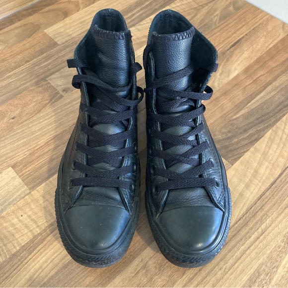 Converse Mono Black Leather Trainers Shoes High Top UK Size 3.5. - Picture 3 of 12